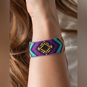 Seed Beads Bracelet - Purple Blue Yellow  Black